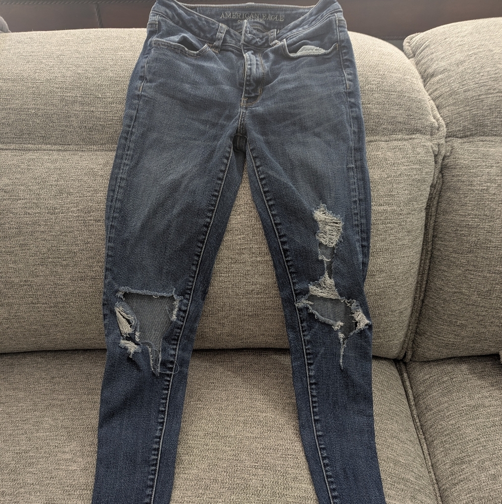 American Eagle Outfitters Dark Blue Distressed Skinny Jeans